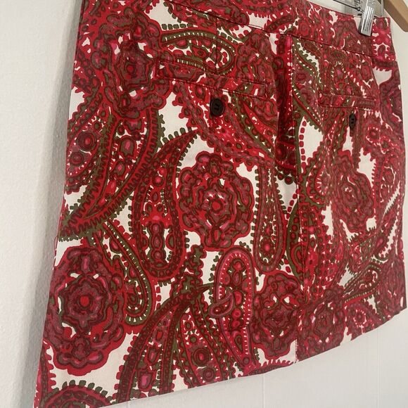 J. CREW Sz 0 Cotton Blend Paisley Mini Skirt Pockets Red/Green Holiday Fall - Picture 7 of 16